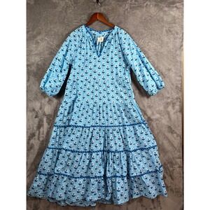 Printfresh Main Street Dress Size Small Blue Cotton Print Blue Long Tiered